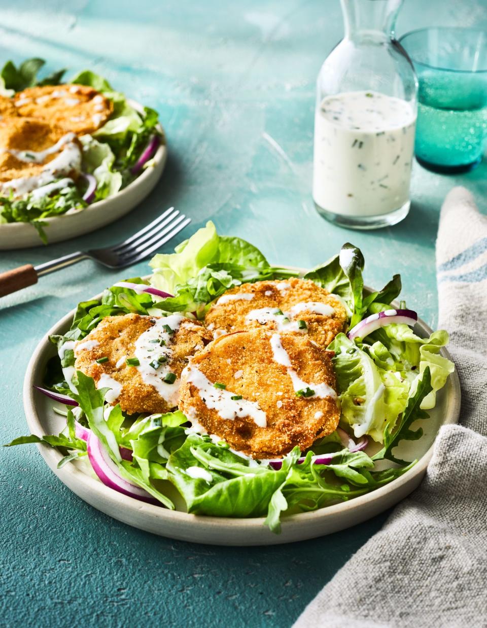 Fried Green Tomato Salad with Buttermilk Dressing