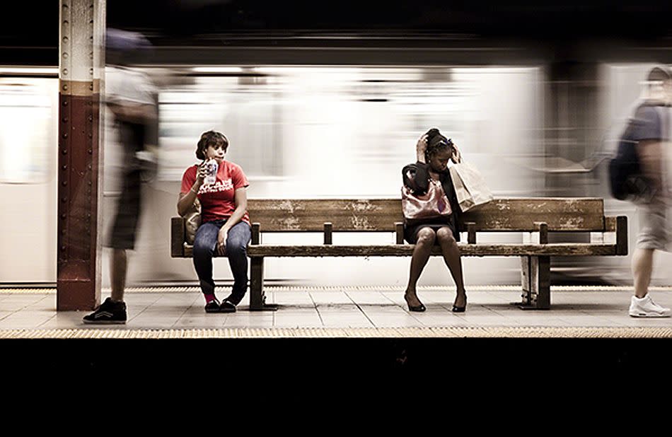 This image was taken on the New York subway system. Whatever reasons people had for being in the subway that day, these short moments on a bench appeared to be rare moments of peace whilst cars roared on the roads above and trains thundered all around. <br><br>Camera: Canon 500d <br><br>Renny Whitehead, UK <br><br>Runner-up, First Shot Work, Rest, Play (beginners’ single image category)