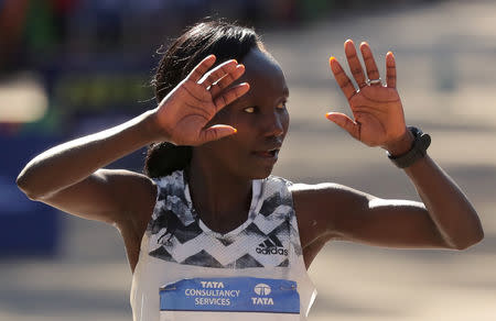 Athletics - New York City Marathon - New York City, New York, U.S. - November 4, 2018 Kenya's Mary Keitany celebrates after winning the Professional Women's race REUTERS/Brendan McDermid