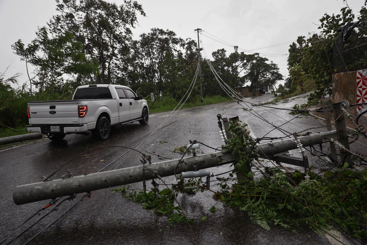 Downed power lines on road PR-743 in Cayey, Puerto Rico. (Jose Jimenez / Getty Images)