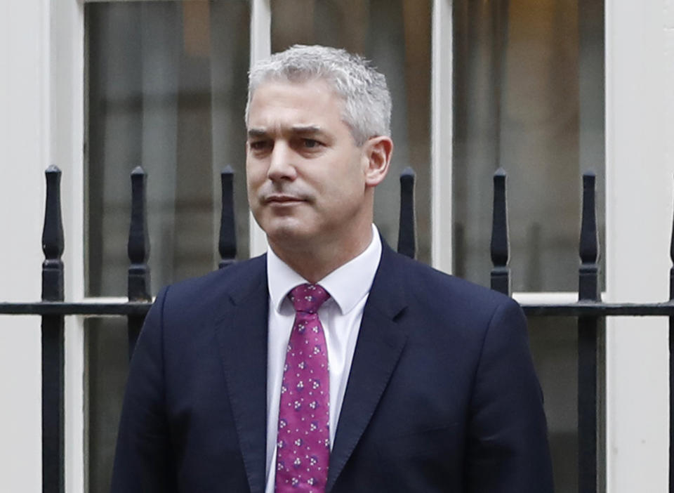 FILE - In this file photo dated Wednesday, Nov. 22, 2017, Economic Secretary to the Treasury Stephen Barclay poses outside 11 Downing Street in London. Barclay on Friday Nov. 16, 2018, has been promoted to Brexit Secretary. (AP Photo/Kirsty Wigglesworth, FILE)