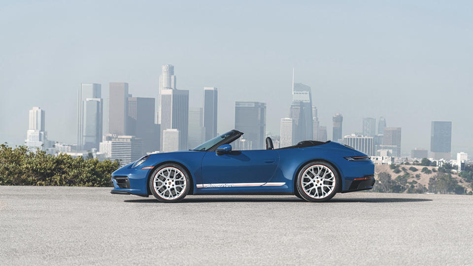 The 2023 Porsche 911 GT3 Cabriolet America from the side