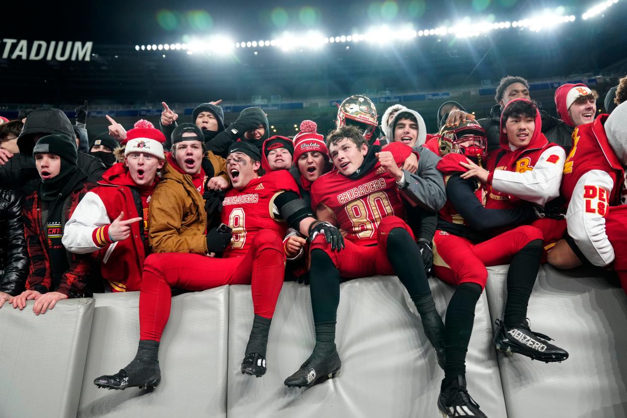 Bergen Catholic Crusaders celebrates with their fans as they crowned the NJSIAA Non-Public A State Champions for the third consecutive year, Tuesday, November 28, 2023.