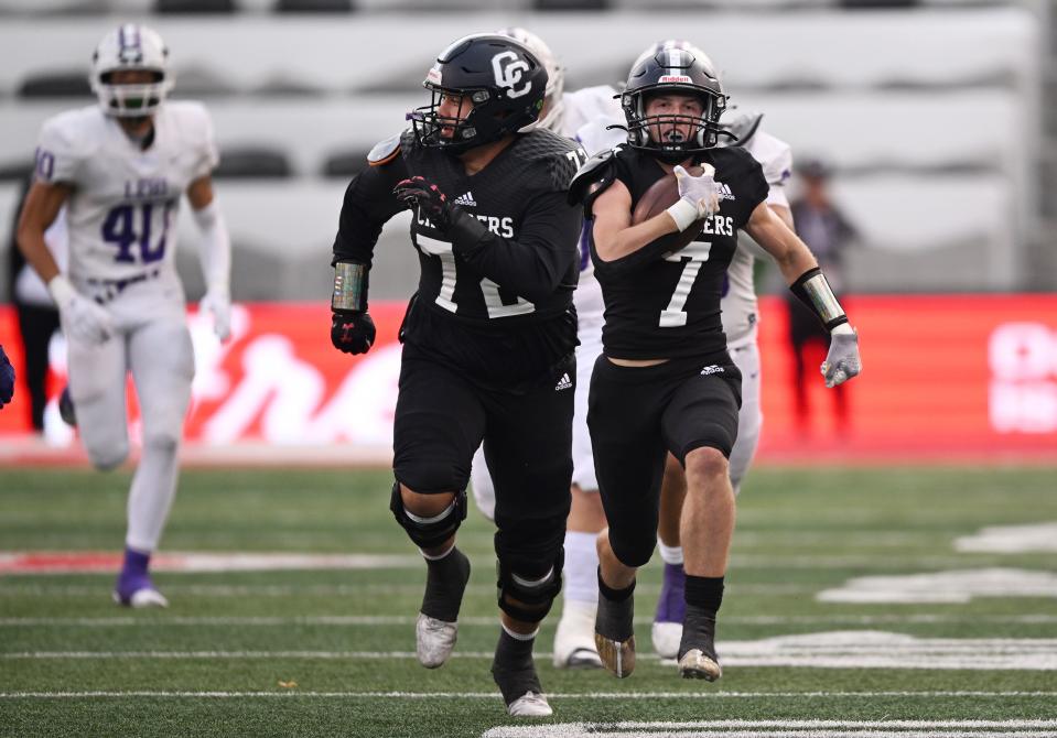 Corner Canyon and Lehi play in high school football semifinal action at Rice-Eccles Stadium in Salt Lake City on Friday, Nov. 10, 2023. | Scott G Winterton, Deseret News