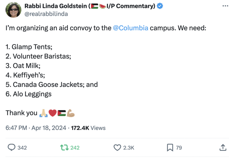 The parody rabbi recently posted this about Columbia students.