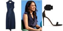 <p>For the first annual Royal Foundation Forum with Prince Harry, and the Duke and Duchess of Cambridge, Meghan Markle wore a <a rel="nofollow noopener" href="https://www.net-a-porter.com/gb/en/product/992242/Jason_Wu/belted-satin-wrap-dress" target="_blank" data-ylk="slk:blue satin wrap dress by Jason Wu;elm:context_link;itc:0;sec:content-canvas" class="link ">blue satin wrap dress by Jason Wu</a>, Aquazzura <a rel="nofollow noopener" href="https://www.net-a-porter.com/us/en/product/993322" target="_blank" data-ylk="slk:Casablanca suede sandals;elm:context_link;itc:0;sec:content-canvas" class="link ">Casablanca suede sandals</a> and a pair of now sold-out <a rel="nofollow noopener" href="https://www.net-a-porter.com/gb/en/product/987869?cm_mmc=LinkshareUK-_-QFGLnEolOWg-_-Custom-_-LinkBuilder&siteID=QFGLnEolOWg-IU.idLbqlA_jRKy0_EtOYA&rewardStyle=rewardStyle" target="_blank" data-ylk="slk:Isabel Marant enamelled gold-tone hoop earrings;elm:context_link;itc:0;sec:content-canvas" class="link ">Isabel Marant enamelled gold-tone hoop earrings</a> (you can still add them to your wishlist here. </p>