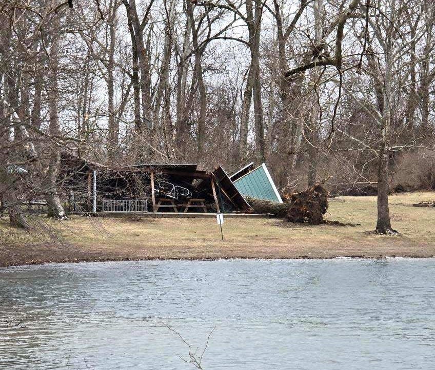 The shelter house at Lake Hudson was flattened by the storm early on Wednesday.