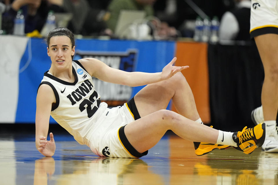 Iowa guard Caitlin Clark led her team to two NCAA tournament wins to advance to the Sweet 16. (AP Photo/Charlie Neibergall)