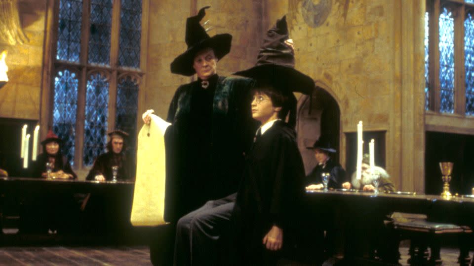Maggie Smith and Daniel Radcliffe in "Harry Potter And The Sorcerer's Stone." Leslie Phillips voiced the Sorting Hat.  - Warner Bros./Alamy Stock Photo