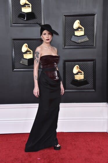 Halsey arrives at the 64th Annual Grammy Awards at the MGM Grand Garden Arena