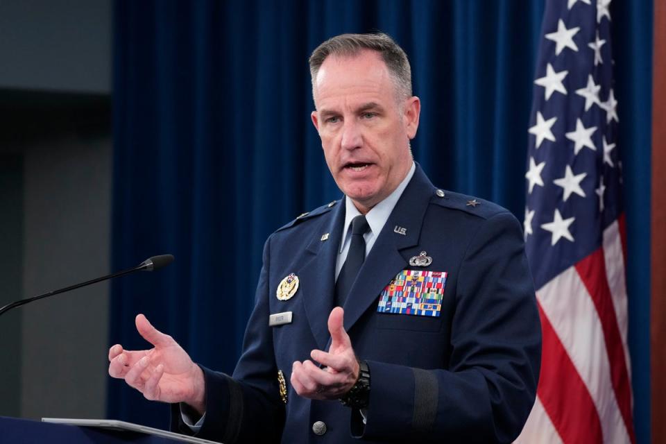Pentagon spokesman Air Force Brig Gen Patrick Ryder, speaks during a briefing at the Pentagon in Washington (AP)