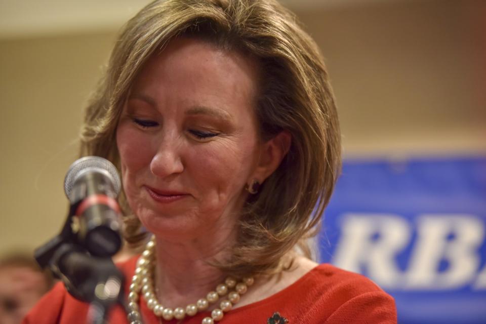 Rep. Barbara Comstock (R-Va.) delivers her concession speech after being defeated by state Sen. Jennifer Wexton (D) in Virginia's 10th District race. The NRCC spent $5 million on Comstock, confounding many Republican strategists. (Photo: The Washington Post via Getty Images)