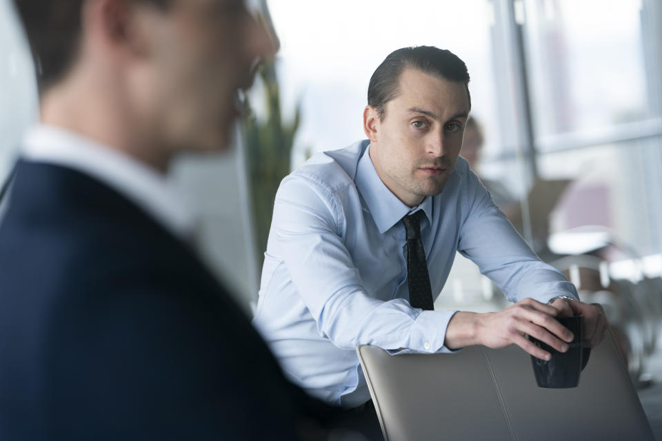 This image released by HBO shows Kieran Culkin in a scene from "Succession." On Monday, Dec. 9, 2019, Culkin was nominated for a Golden Globe for best supporting actor in a series, limited series or TV movie. (HBO via AP)