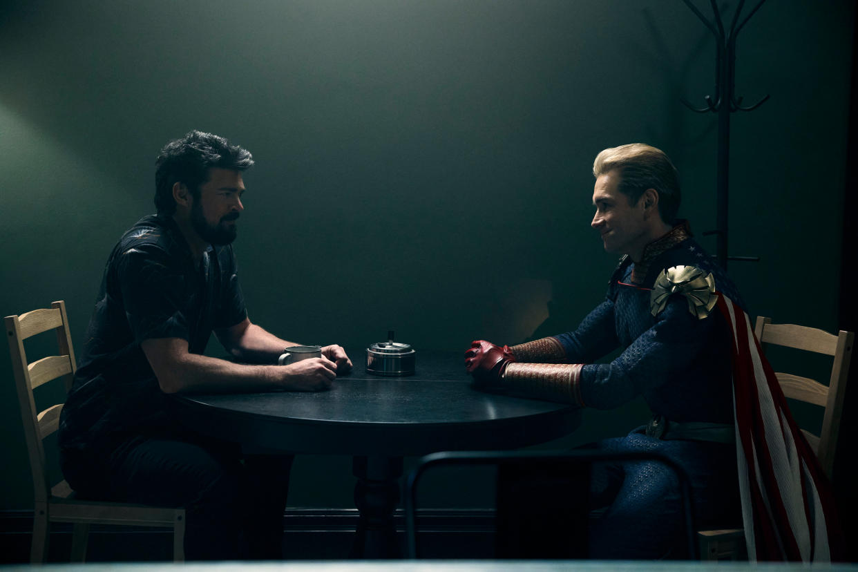 Billy Butcher (Karl Urban) and Homelander (Antony Starr) in The Boys Season 3. (Prime Video)