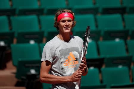 Tennis - French Open - Roland Garros - Paris - 25/05/2017. Alexander Zverev of Germany during a training session. REUTERS/Benoit Tessier