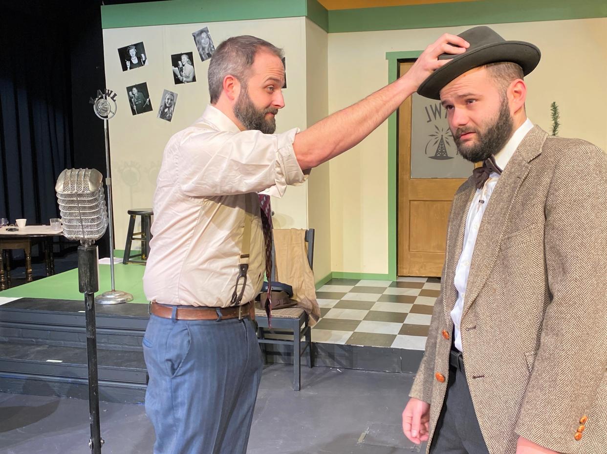 Jeff Foresee and Logan Jennings attempt to pull together a live broadcast in SLT's "It's A Wonderful Life: A KAWL Radio Play."