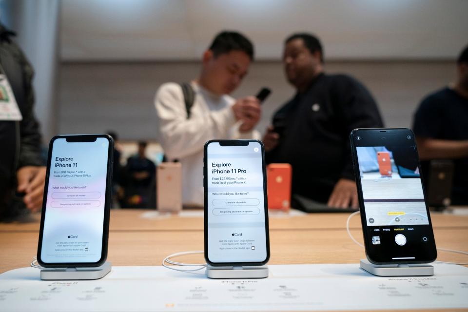 NEW YORK, NY - SEPTEMBER 20: iPhone 11 and iPhone 11 Pro models are displayed as customers shop at Apple's flagship 5th Avenue store on September 20, 2019 in New York City.  Apple's new iPhone 11 goes on sale today at the grand re-opening of the 5th Avenue store. (Photo by Drew Angerer/Getty Images)