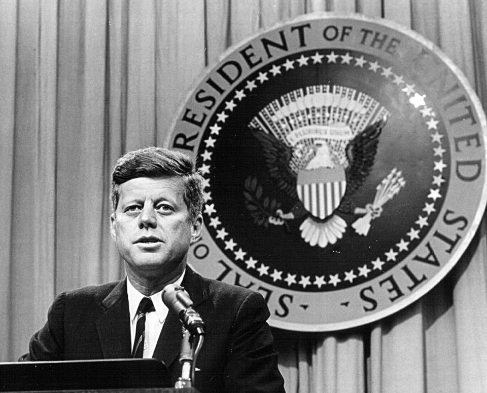 Kennedy speaking at a press conference in August 1963 (Getty Images)