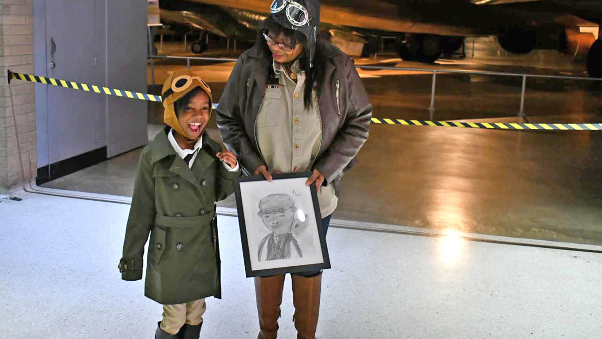 Noa Lewis poses with the great niece of her idol Bessie Coleman at the Air Force Foundation's Living History event. (Credit: Moniqua Lewis)