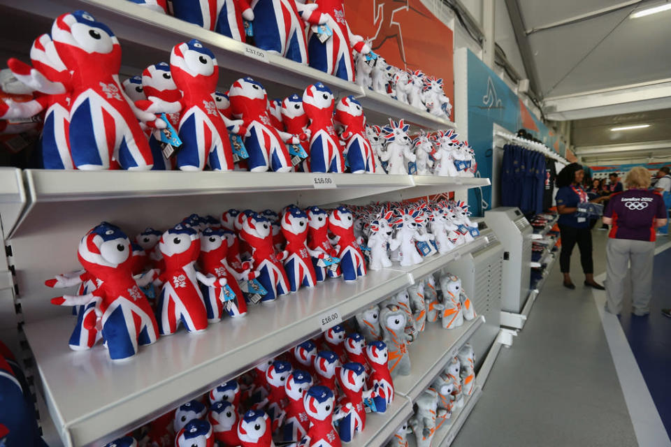 A general view of the mascot of London Olympics Games in the Olympic merchandise store at Olympic Park on July 22, 2012 in London, England. (Photo by Feng Li/Getty Images)