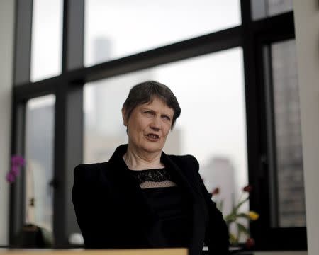 Helen Clark, former Prime Minister of New Zealand and current Administrator of the United Nations Development Program, speaks during an interview in New York April 4, 2016. REUTERS/Brendan McDermid