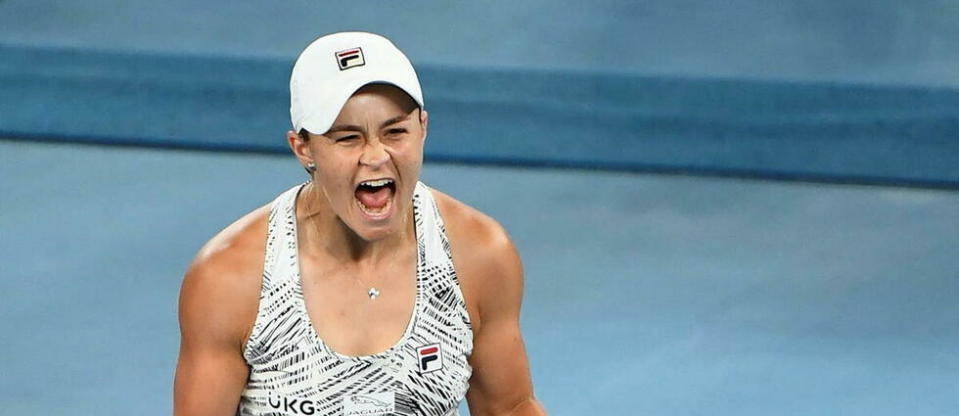 L'australienne Ashleigh Barty lors de sa victoire à l'Open d'Australie le 29 janvier 2022.
