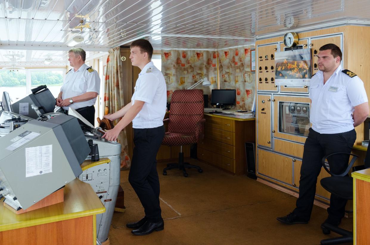 Volga river, Russia - July 19, 2016: Captain of river cruise ship