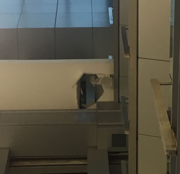 A hole can be seen on the 4th level of Orchard Gateway.