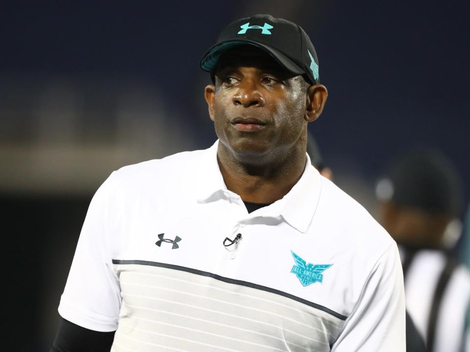 Deion Sanders coaches at the 2020 Under Armour All-America Game.