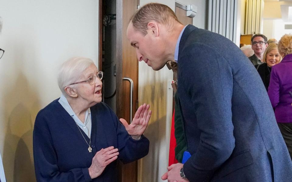 The Prince of Wales meets sister Joan, a nun with the Daughters of Charity of Saint Vincent de Paul, who remembered meeting William aged three - Arthur Edwards/The Sun