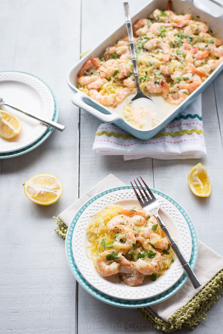 Skinny Baked Shrimp Scampi with Spaghetti Squash