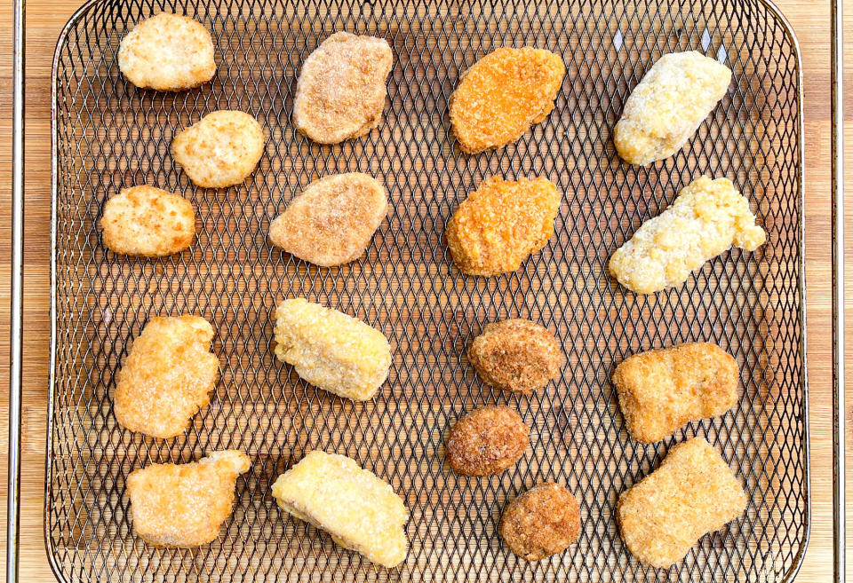 The nuggets on the air fryer basket in the same order as the drawn map