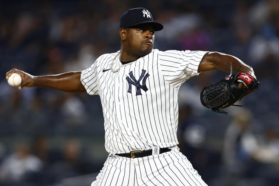 NEW YORK, NEW YORK - SEPTEMBER 8: Luis Severino #40 of the New York Yankees in action against the Milwaukee Brewers during a game at Yankee Stadium on September 8, 2023 in New York City. (Photo by Rich Schultz/Getty Images)