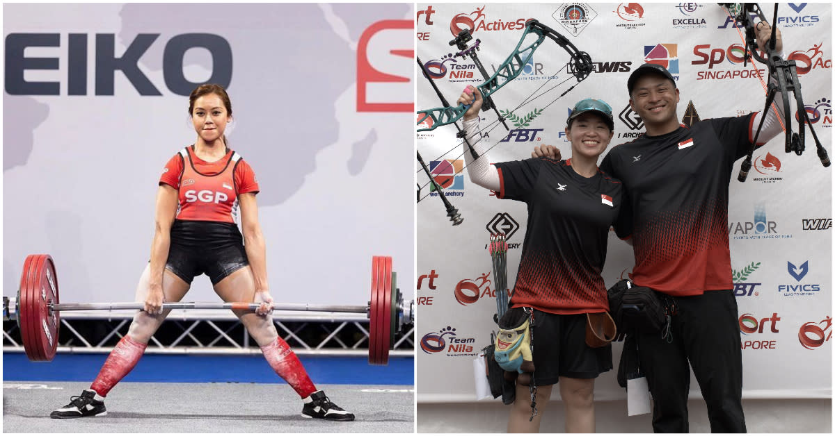 Powerlifter Farhanna Farid (left) broke the deadlift world record in her weight division, while archers Contessa Loh and Eer Jiang Ying (right) won gold at the Asia Cup. (PHOTOS: Powerlifting Singapore/Archery Association of Singapore)