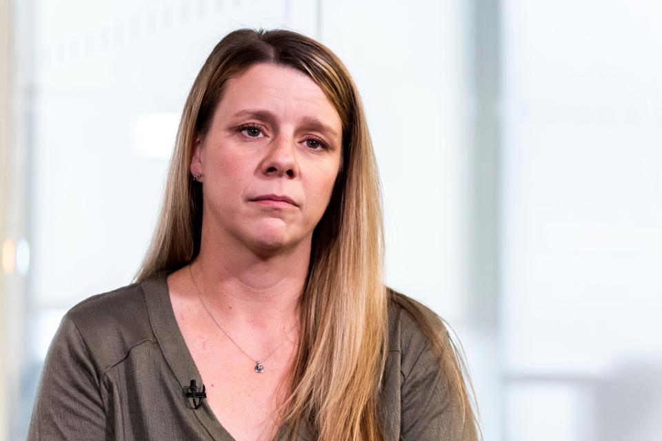 Gabby Petito's mother Nichole Schmidt speaks during an interview with The Associated Press, on Aug. 1, 2022, in New York. The family of Gabby Petito filed a notice of claim Monday, Aug. 8, 2022, of plans to file a wrongful death lawsuit against the tourist town of Moab, Utah, over police officers' handling of an encounter with Petito and her boyfriend weeks she was found dead in Wyoming.