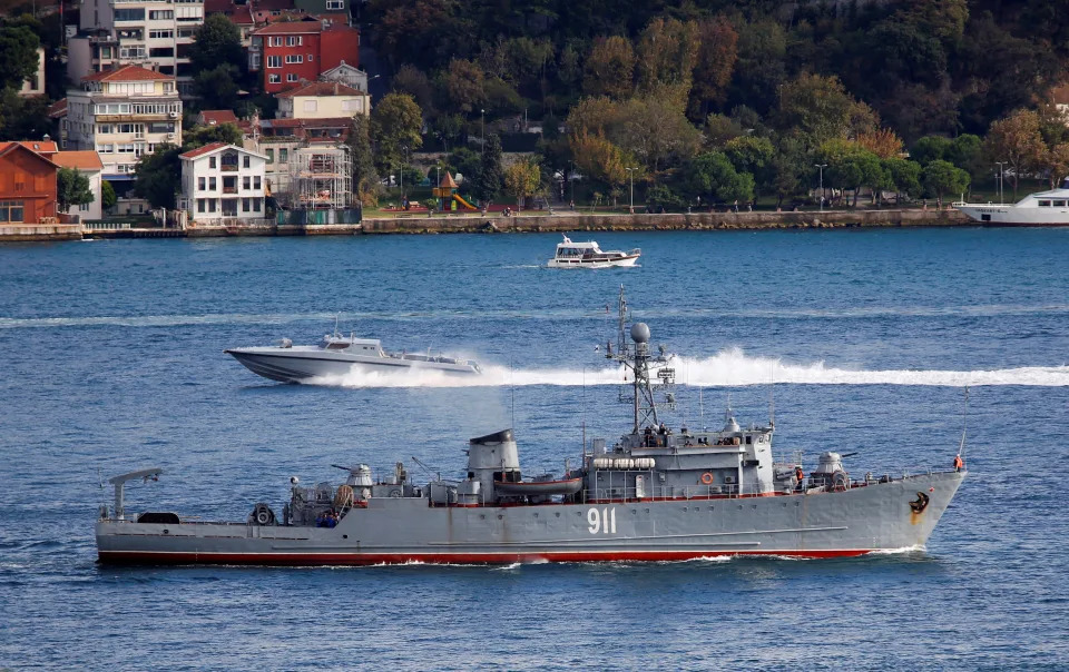 The Russian Navy's minesweeper Ivan Golubets sails in the Bosphorus