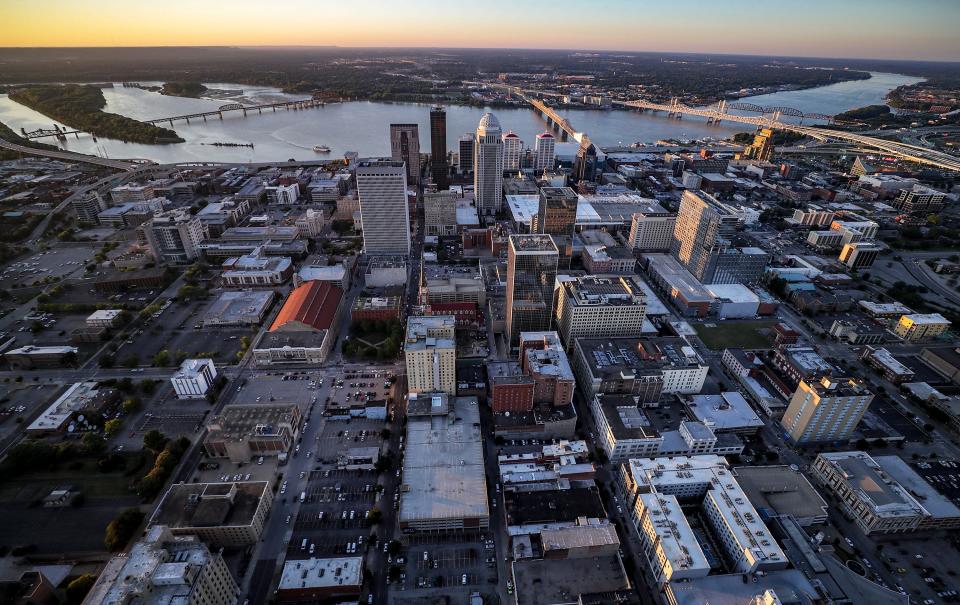 Downtown Louisville.  Louisville skyline. July 12, 2019