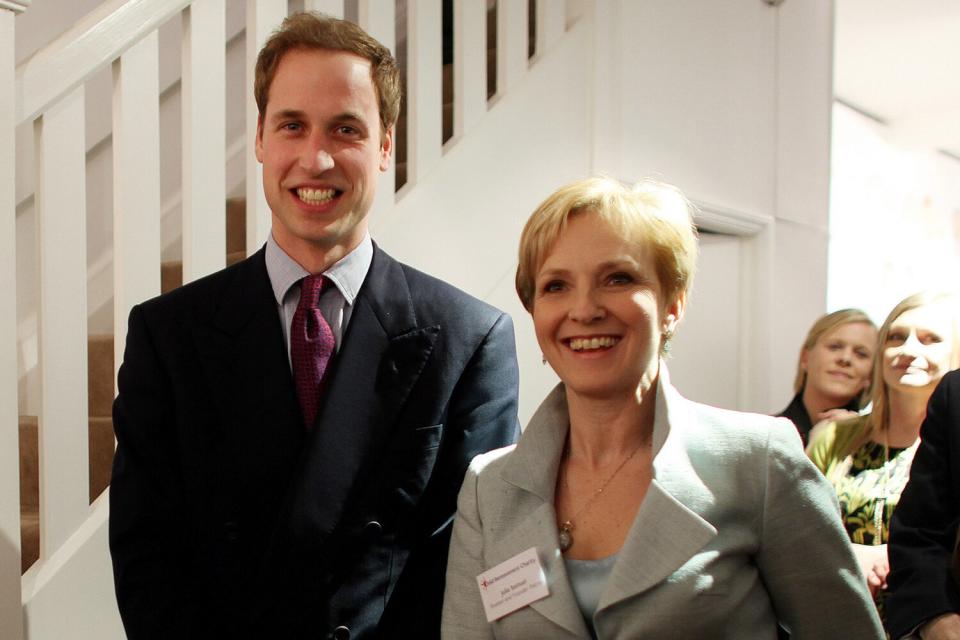 Prince William with trustee and patron Julia Samuel at a reception of The Child Bereavement Charity held at the Sladmore Contemporary Art Gallery