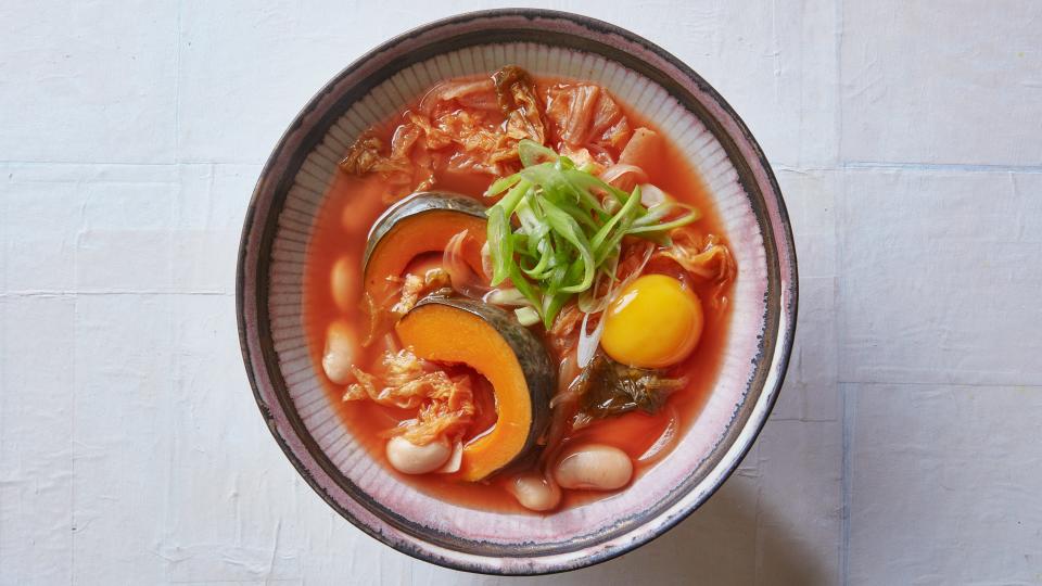 Brothy Beans With Kimchi and Squash