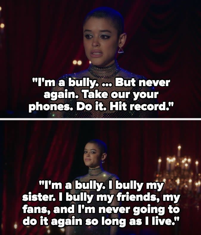 Julien from Gossip Girl says she was a bully, but not anymore and will never do it again, asking everyone to record her speech