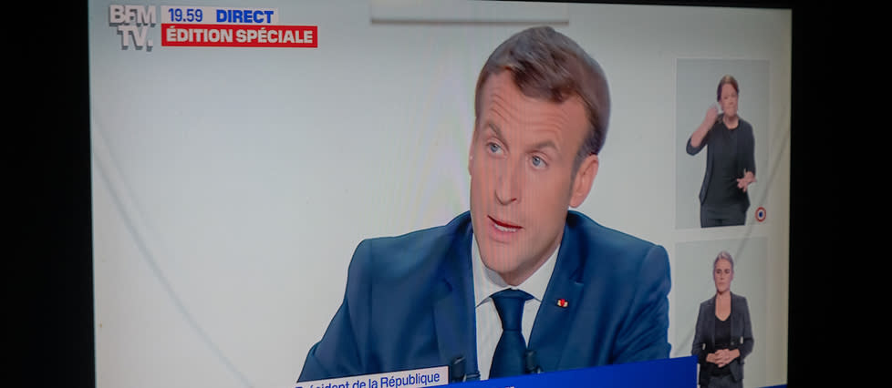 Emmanuel Macron à la télévision le 14 octobre 2020.
