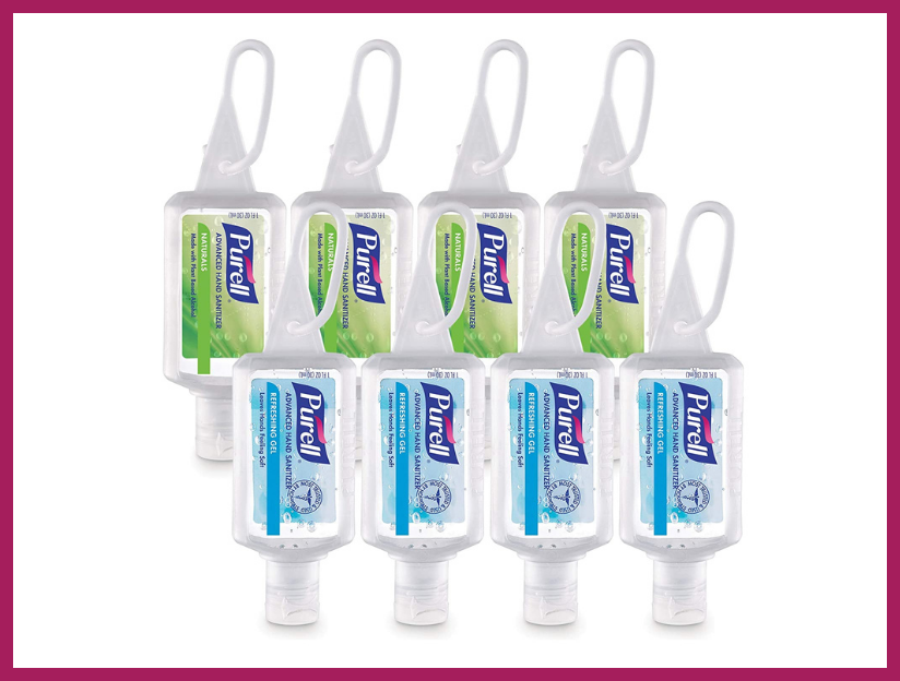 Purell Advanced Hand Sanitizer Variety Pack, Naturals and Refreshing Gel, one-ounce travel size flip-cap bottle with Jelly Wrap Carrier (eight-pack). (Photo: Amazon)