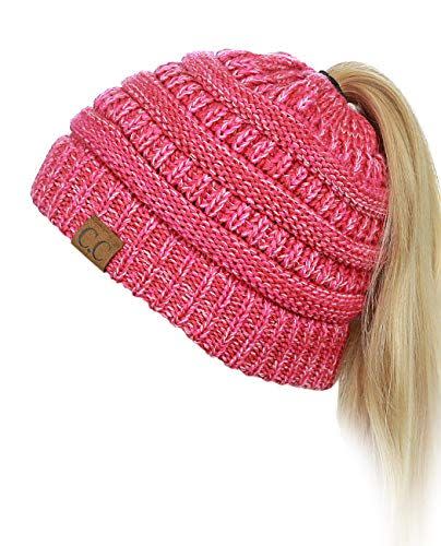 10) Cable Knit Ponytail Beanie