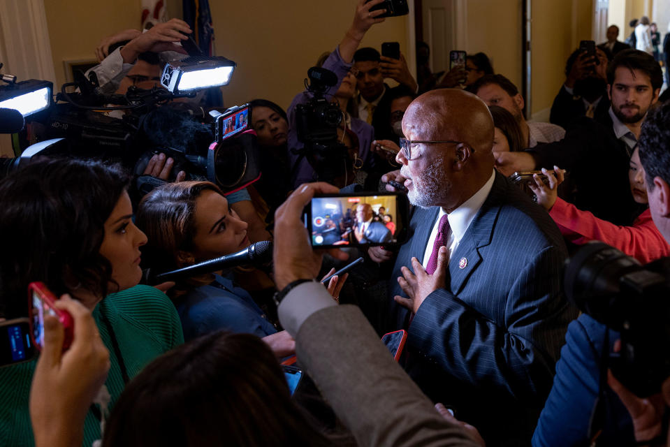 Rep. Bennie Thompson takes questions from the media after the committee's seventh hearing on July 12, 2022.<span class="copyright">Tasos Katopodis—Getty Images</span>