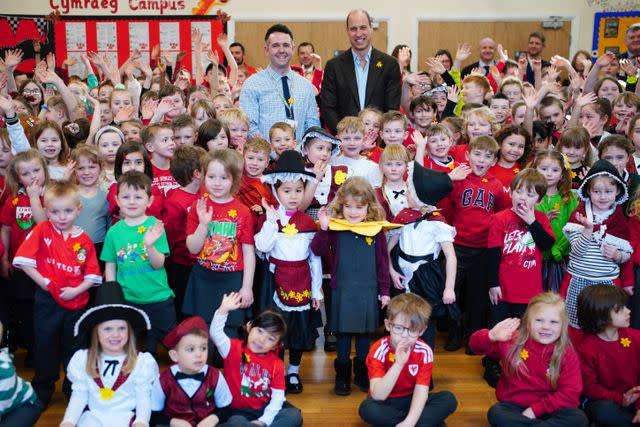 <p>Ben Birchall-WPA Pool/Getty</p> Prince William visits All Saint's School in Wrexham on March 1, 2024