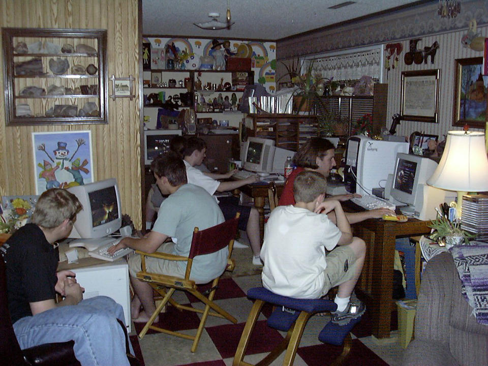 An image of people at a LAN party.