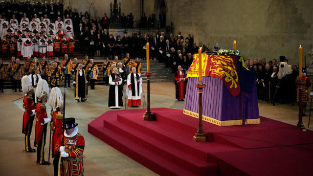 Queen Elizabeth II began lying in state at Westminster Hall on Wednesday and will continue to do so until her funeral on Monday morning. / Credit: BBC Events