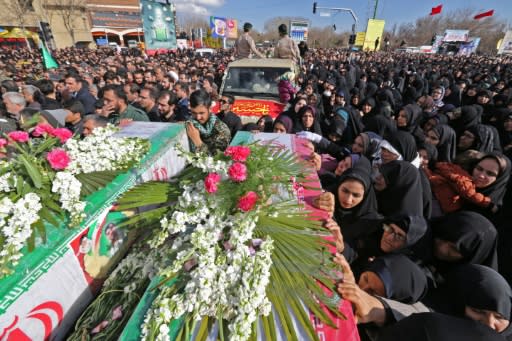 Tens of thousands of mourners attended the funerals of the Revolutionary Guards in the central Iranian city of Isfahan, with many calling for "revenge"