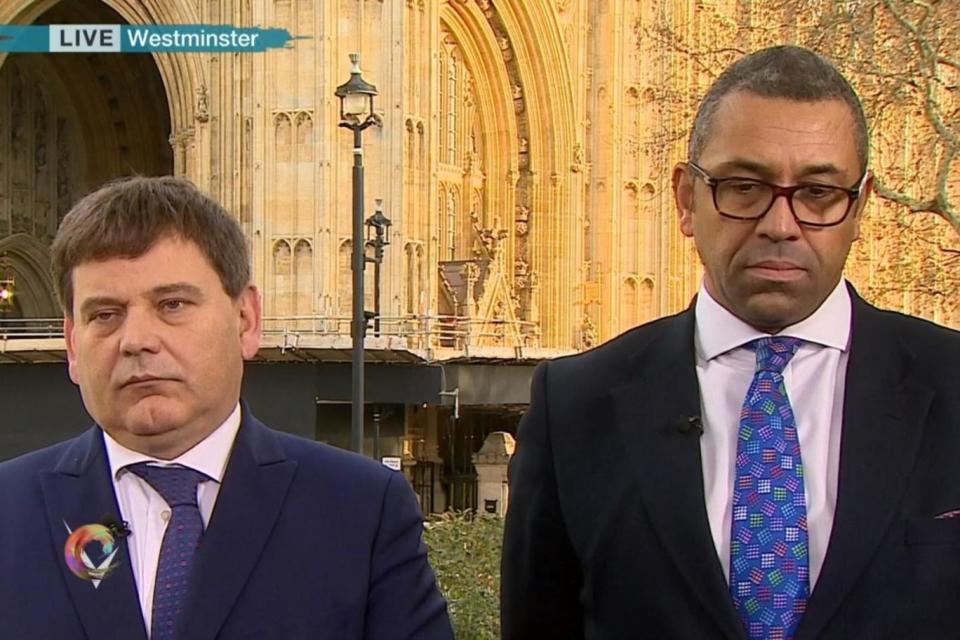 Awkward: Tory MPs James Cleverley and Andrew Bridgen refuse to talk to one another on the Victoria Derbyshire Show