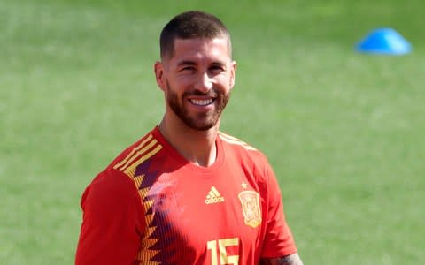 Sergio Ramos in Spain training - Credit: AFP